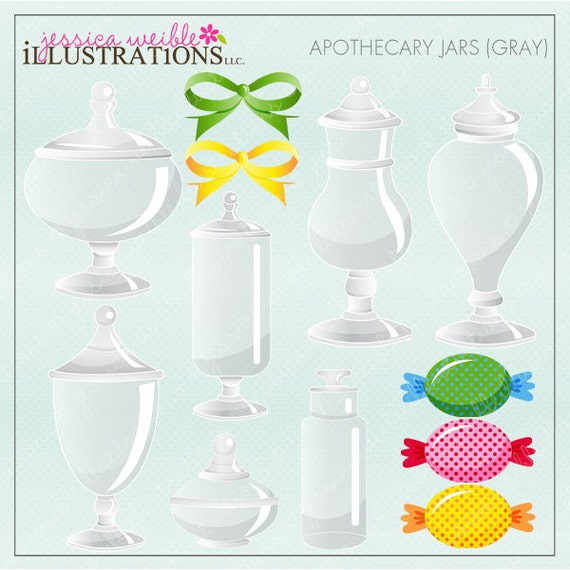 Apothecary Jars Gray Cute Digital Clipart for Invitations, Card Design, Scrapbooking, and Web Design Il_570xn