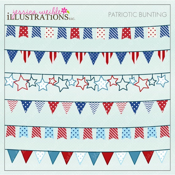 Patriotic Bunting Cute Digital Clipart for Card Design, Scrapbooking, and Web Design, 4th of July Banner Il_570xn
