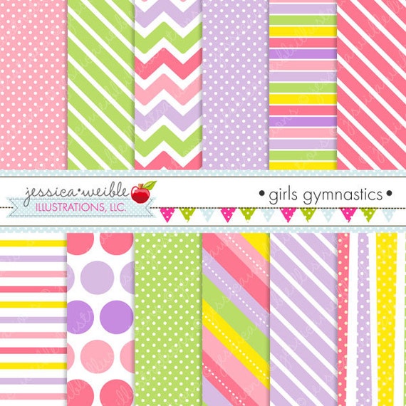 Girls Gymnastics Cute Digital Papers Backgrounds for Personal and Commercial Use, Girl Pink Purple Patterns Pink Backgrounds Il_570xn