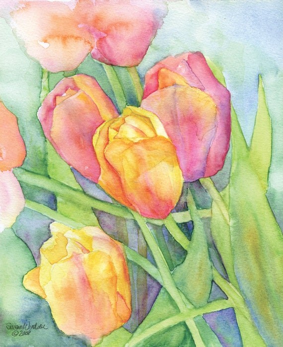 Tulips Watercolor Painting Giclee Print 8 x 10 8.5 x 11