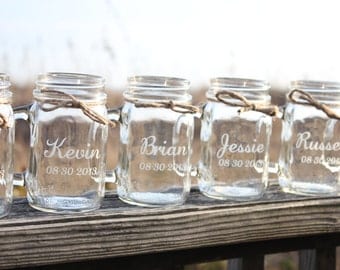 16 Mason Jars Mugs Wedding Party Engraved Jar Personalized 16 Mason Jars Mugs Wedding Party Engraved Jar Personalized