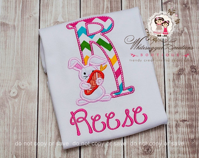Girls Easter Shirt - Easter Bunny Alpha Appliqued Shirt - Baby Girl Easter Personalized Outfit