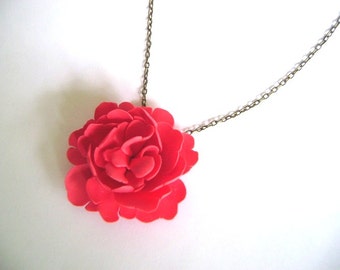Clay Peony Necklace. Coral Pink Peony Necklace