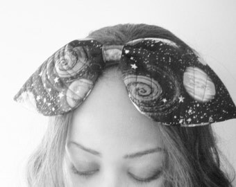 Scarf Bow- Hair Scarf Bow- Ultra Large Hair Bow- Space Print, Celestial, Sci Fi Print, Planets