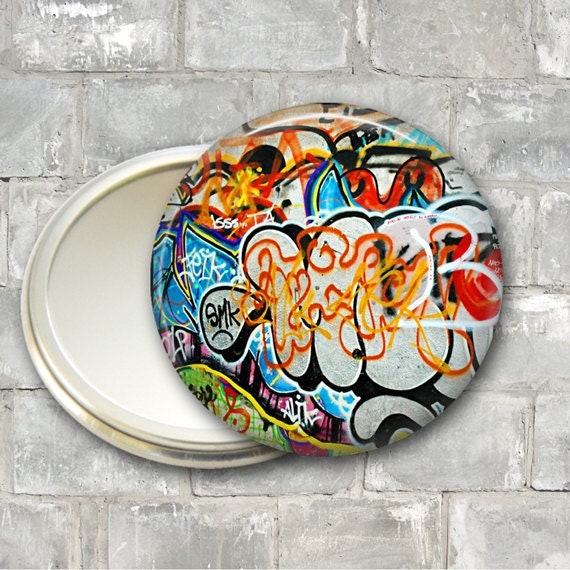 Items similar to graffiti pocket mirror, street art hand mirror, mirror ...