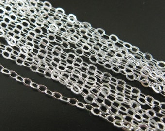 Sterling Silver Chains, Wholesale Bulk Unfinished Chains, 2mm Flat Oval Cable Chain, Light Delicate Cable Chain- Up to 30% off - Sku: 101021