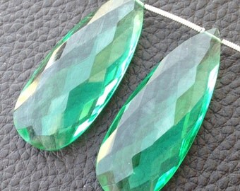 AMAZING BRAND New, Superb Amazing Matched Pair, 40x15mm Long, New GREEN Quartz Elongated Faceted Pear pair.Low Price