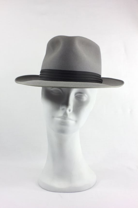 Mens 40s Style Grey Fedora Hat . Penneys Gangster . Wide Brim