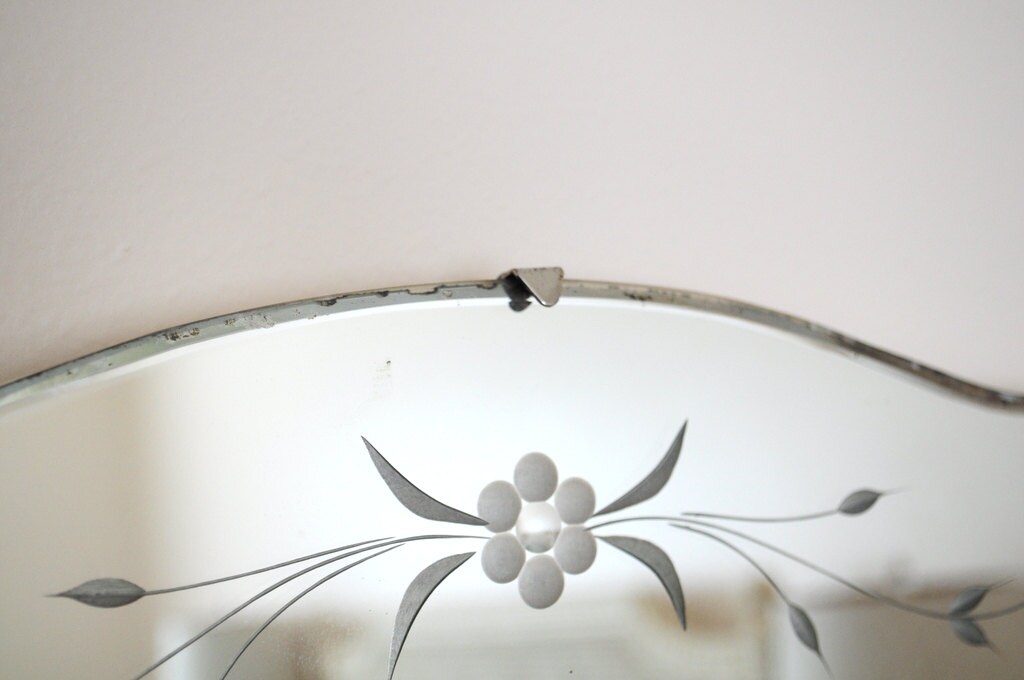 Lovely antique frameless victorian etched glass mirror