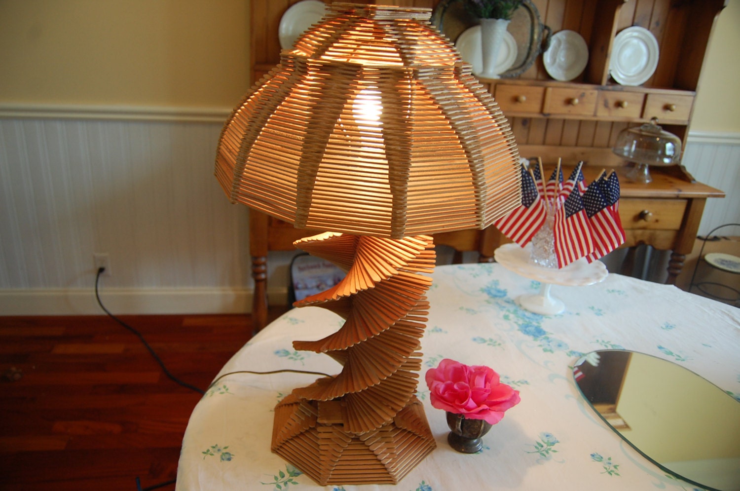 Items similar to Vintage Popsicle Stick Lamp with Shade ON SALE