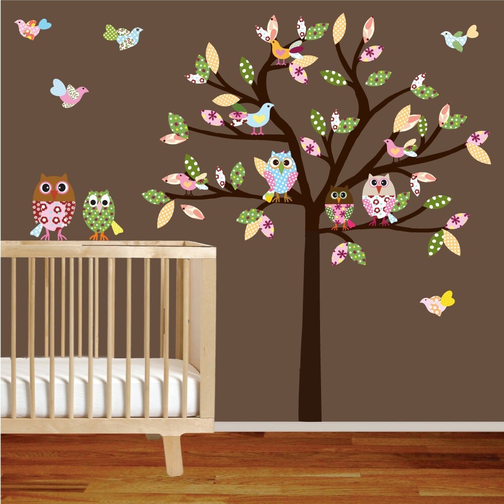 Vinyl Wall Decal Stickers Owl Tree Set Nursery Girls Baby