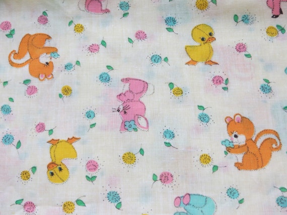 Vintage Cotton Fabric With Cute Baby Animals Childrens