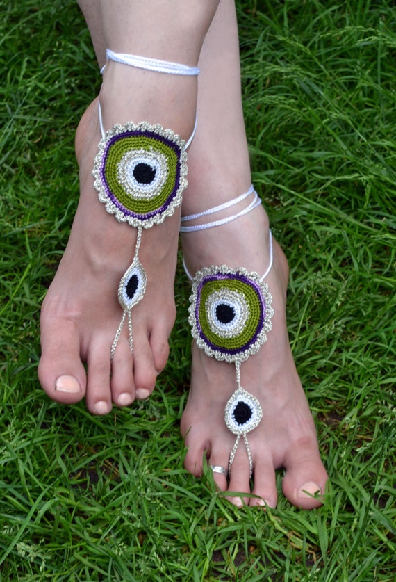 Barefoot Beach Sandals - Green Barefoot Sandals - Foot Jewelry ...