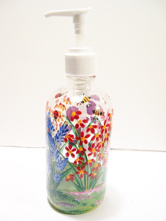 Hand Painted Glass Liquid Soap Lotion Dispenser by blueelephant123