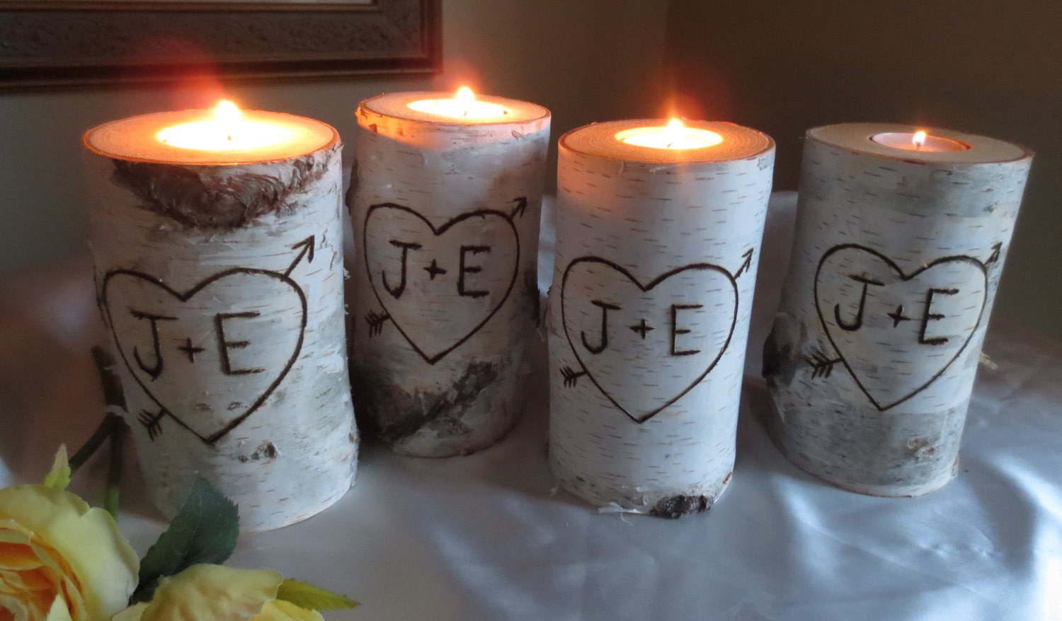 10 Personalized Birch Bark Candle Holders 4 by BirchHouseMarket