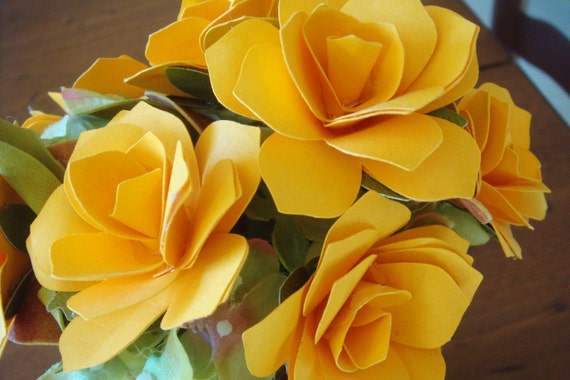 Cowboy Boots or CowGirl Paper Flower Arrangement Yellow rose