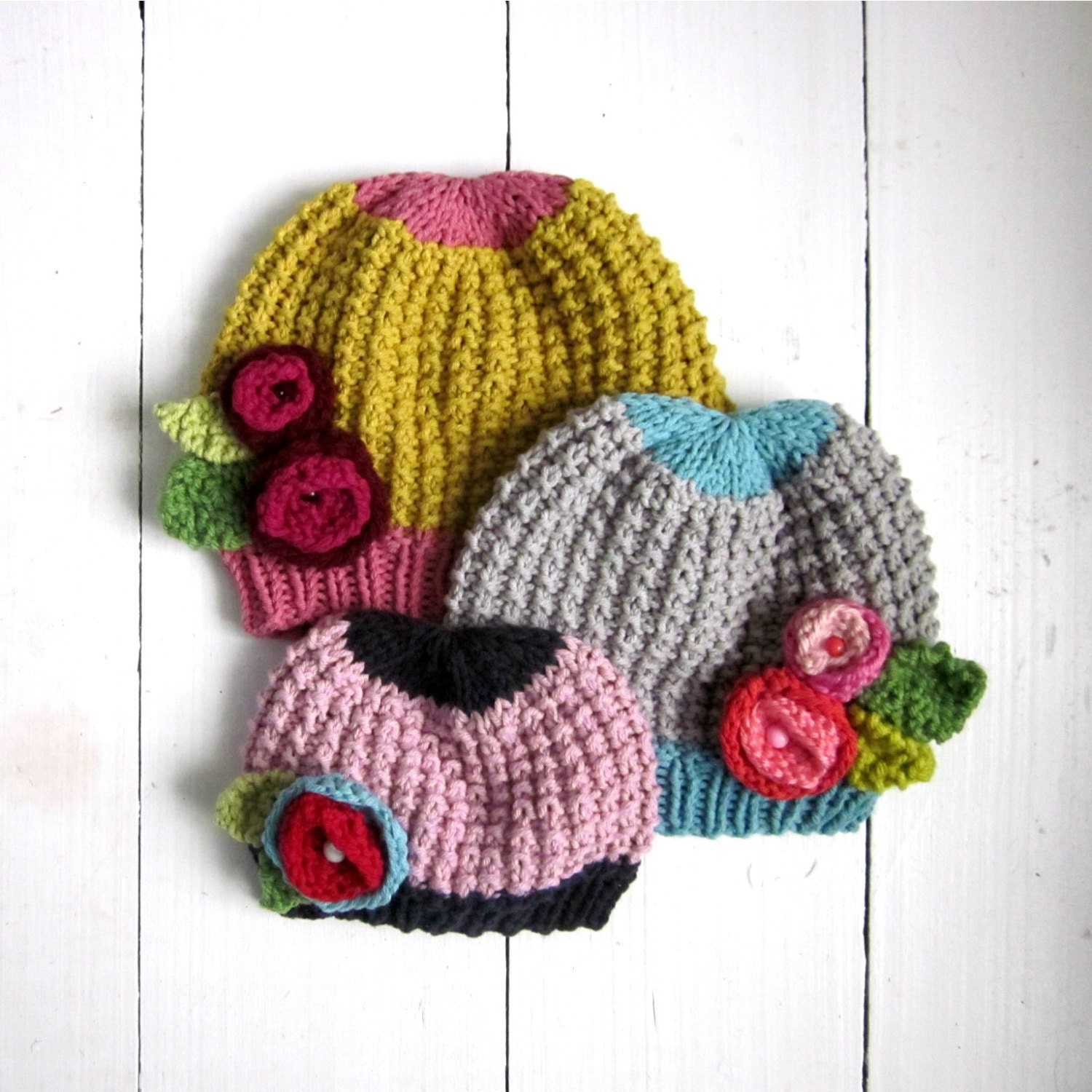 KNITTING PATTERN baby girl hat with flowers PDF instant