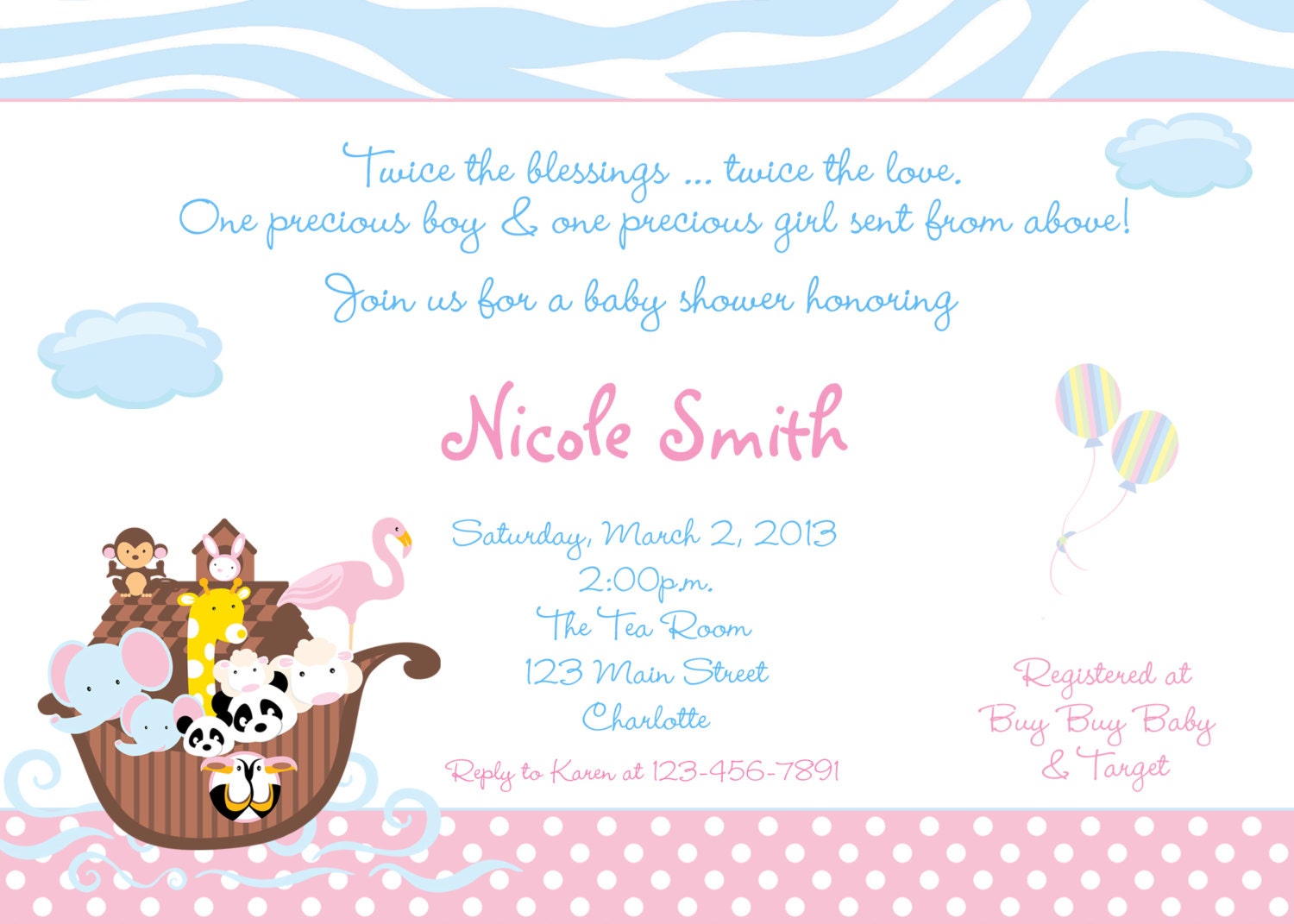 Noah39;s Ark Baby shower invitation twins by TheButterflyPress