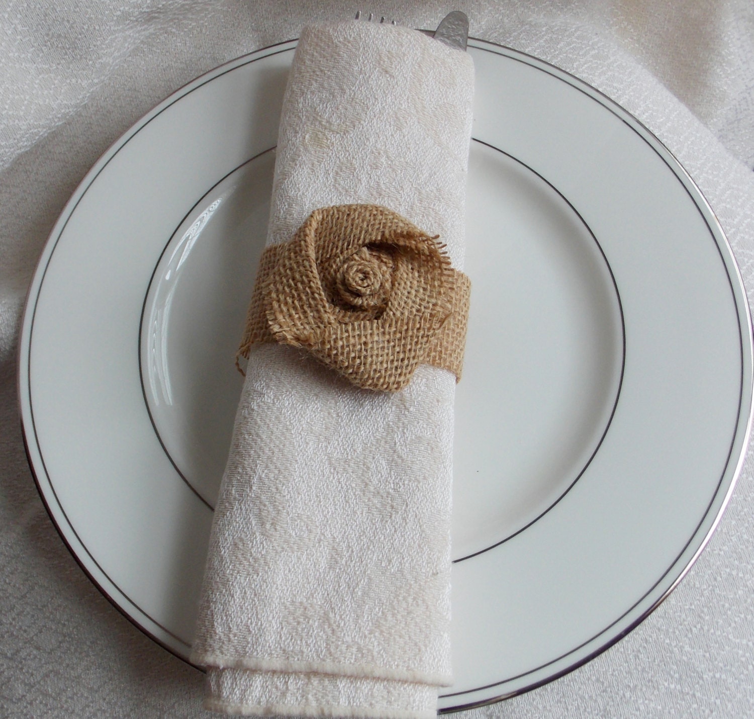 Burlap Napkin Rings Burlap Flower Rustic by bellerosedesigns