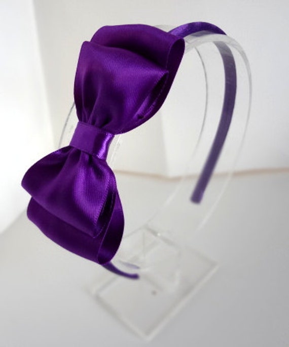 Purple Satin Hair Bow Headband Layered Bow Girls Hair