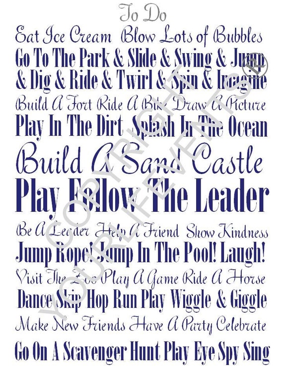 Printable Subway Wall Art - Kids Fun 'To Do' List - Instant Download - Indigo Il_570xn