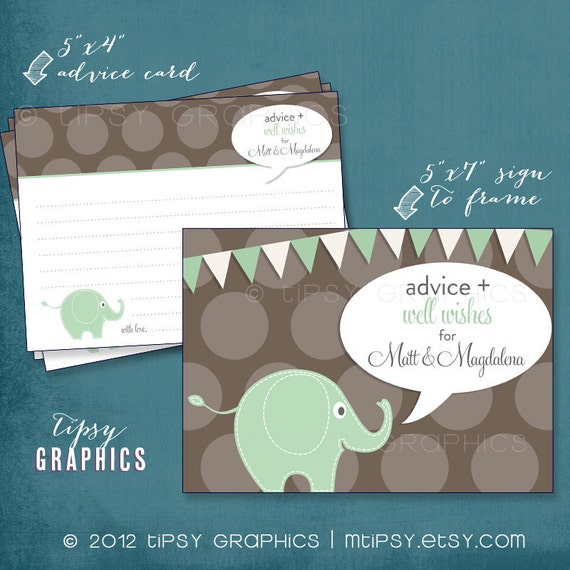 Little Elephant Advice & Well Wishes Cards . Printable Cards by Tipsy Graphics. Any text and Colors Il_570xn