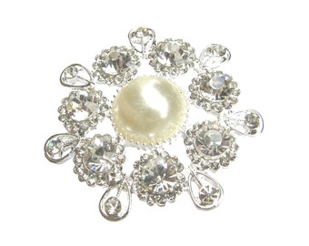New Arrival - 2 Pearl Crystal Rhinestone Brooch - Wedding Brooch Bouquet Hair Comb Headpiece BRO-030 (47mm or 1.85inch)