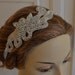 LAST ONE, Rhinestone Beaded Headband, Headpiece,white Ribbon tie, white ribbon,Vintage, Style B043