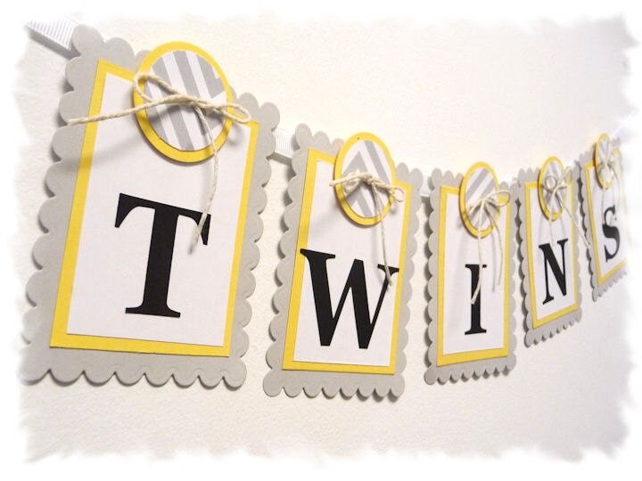 TWINS Baby Shower Banner Nursery Banner Soft Gray and