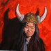 The Smiling Viking, oil paint on linen canvas 20"x20"x1.5" by Kenney Mencher