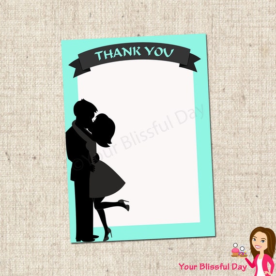 PRINTABLE Kissing Couple Bridal Shower Thank You Cards (Color of your choice) Il_570xn