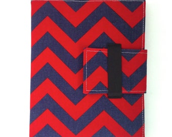 iPad Case, iPad Cover, iPad Stand in red and navy blue chevron
