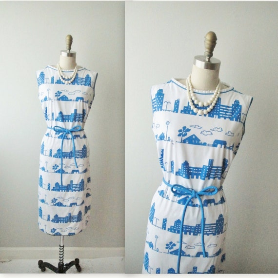 60s Novelty Print Dress // Vintage 1960's City Country