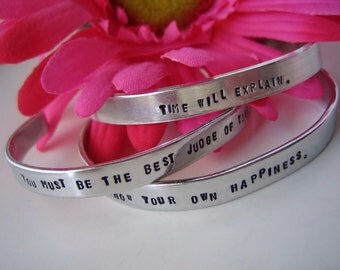 Jane Austen Quotes Cuff Bracelets - Set of 3 - Time will explain, know your own happiness, you must be the judge of your own happiness