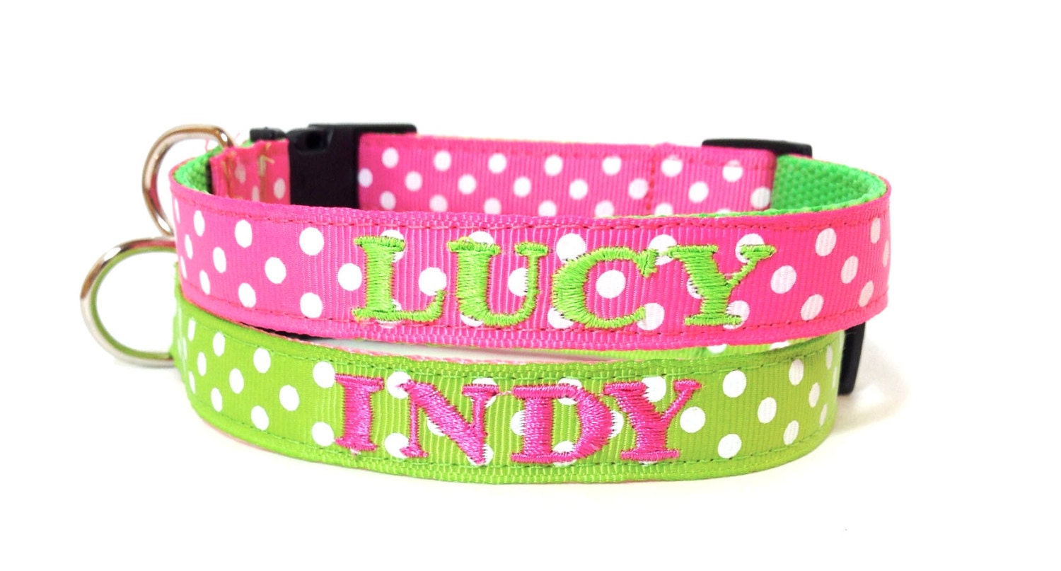 Embroidered Dog Collar Personalized Dog Collar Pink and