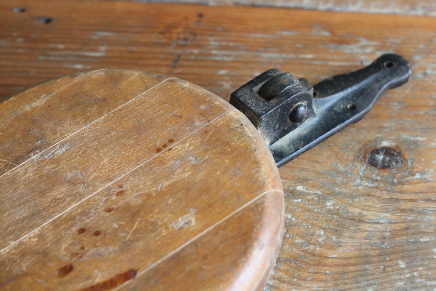 Antique Cast Iron Wall Mounted wood folding Stool