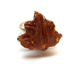 Genuine Baltic Amber Leaf Ring
