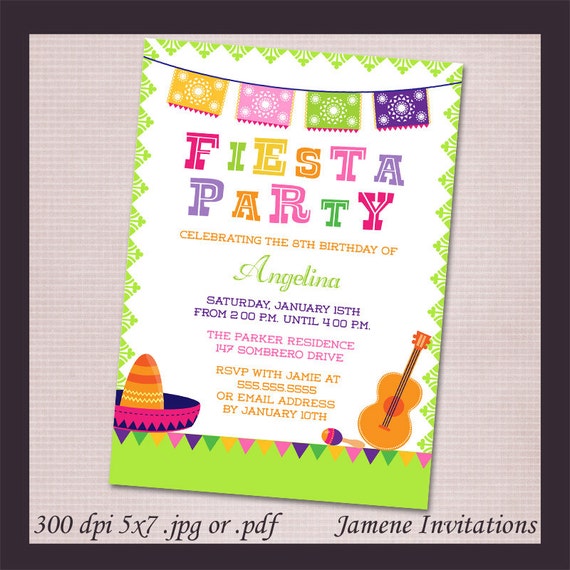 Fiesta Party Digital File Download Birthday Invitation - Print Your Own Il_570xn
