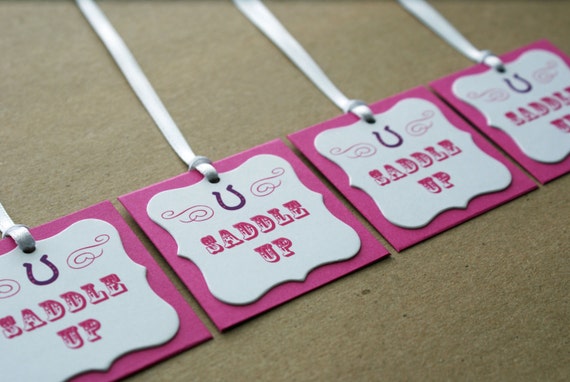 Set of 12 Girl's Pink Cowgirl Birthday Party Square Favor Tags Il_570xn