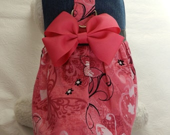 Butterfly BCA Breast Cancer Warrior Pink Ribbon Harness Dress with Bow. Perfect Item for your Cat, Dog or Ferret. All Items Are Custom Made.