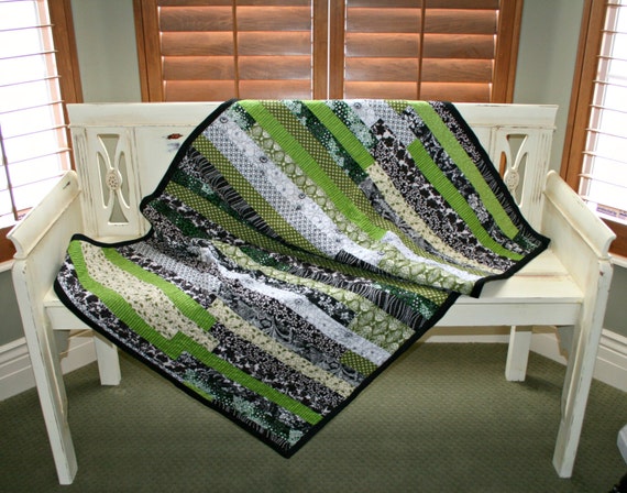 Green Black and White Jelly Roll Race Quilt