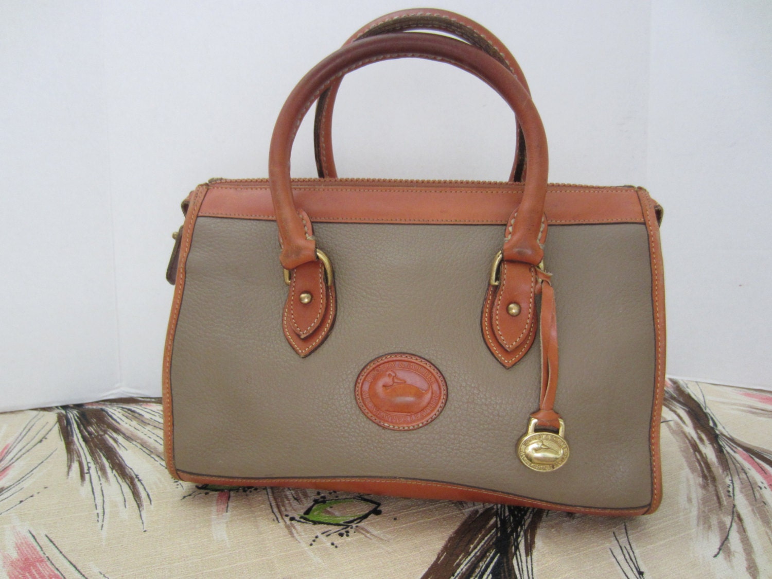 Vintage Dooney and Bourke All Weather Leather 2 Tone Tan