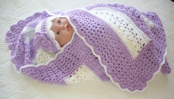 Items similar to Crochet Baby Blanket Orchid and White ...