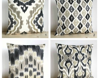 Ikat Decorative Pillow, Neutral Ikat Pillow Sham, Ikat Pillows, Cushion Cover, Pillow Covers, Ikat Cushions - Ikat Neutral Collection
