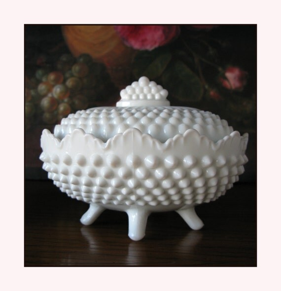 Vintage Fenton Milk Glass Covered Candy Dish