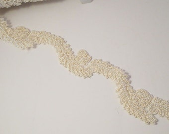 Ivory Leaf Pattern Heavily Beaded Trim--One Yard