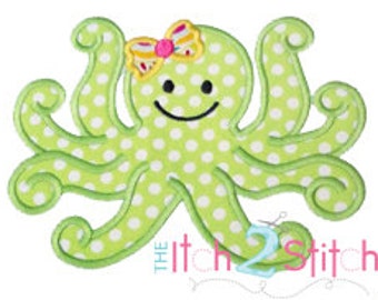 Girly Octopus Applique Design (font NOT included) In Hoop Sizes 4x4, 5x7, and 6x10 INSTANT DOWNLOAD now available
