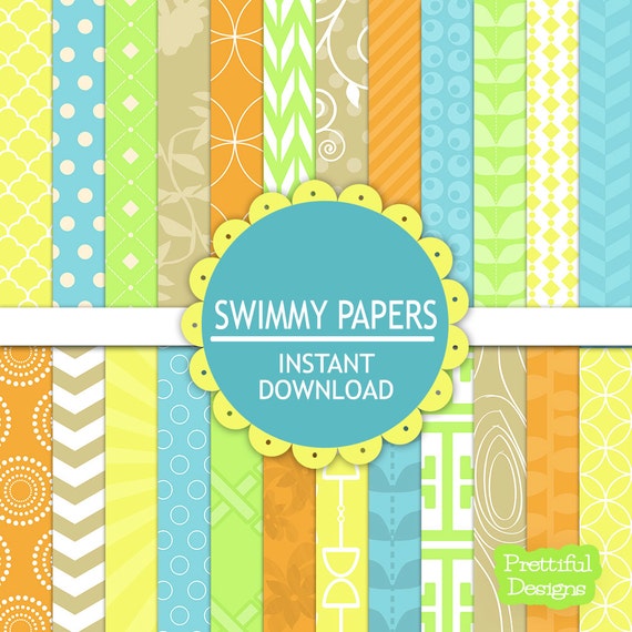 35% OFF SALE Digital Paper Pack - Personal and Commercial Use - Swimmy (554) Il_570xn