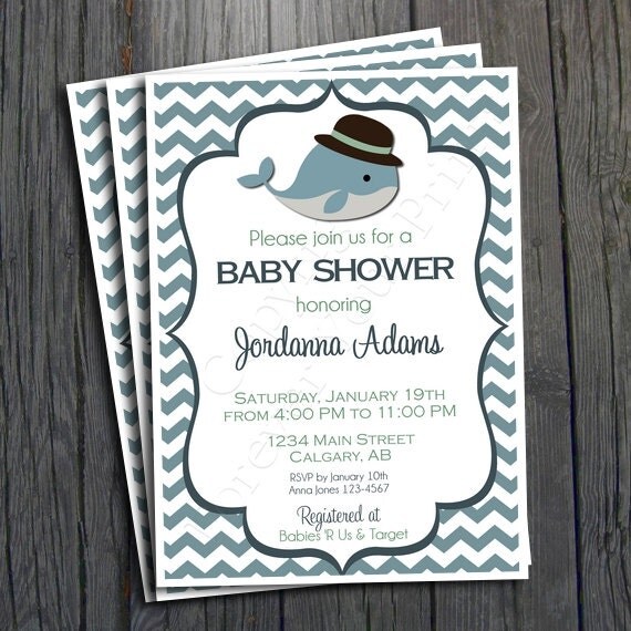 Whale Baby Shower Invitation - FREE Thank You Card included Il_570xn
