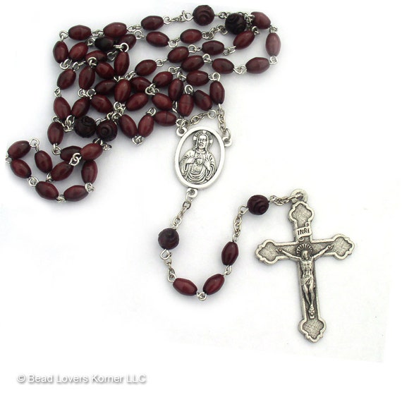 Wooden Bead Catholic Rosary Scapular Center by beadloverskorner